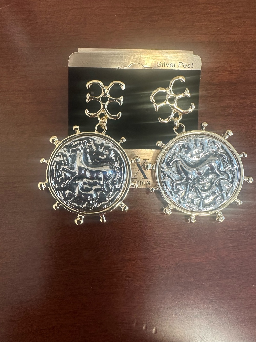 Gold-Tone Coin Drop Earrings - Silver Accents